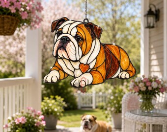 Bulldog Acrylic Suncatcher, Stained Glass Dog Window Hanging Decor, English Bulldog Sun Catcher, Dog Lover Gift, Pet Home Decor Artwork