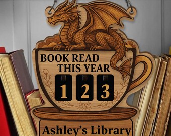 Books Read This Year Tracker – With Dragon Library Sign, Fantasy Book Counter, Bookish Decor, Bookshelf Counter, Reader Gift, Birthday Gift
