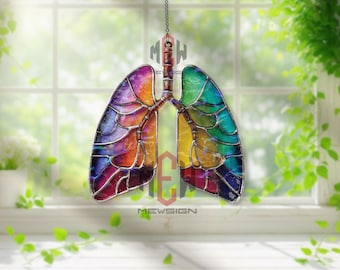 Rainbow Lungs Acrylic Suncatcher – Colorful Window Decor, Healing Art Ornament, Wellness Gift, Inspirational Home Accent