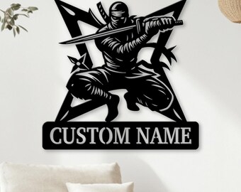 Ninja-stjärna i metall, väggdekor med samurajsvärd, shuriken-krigare, cool ninja-dekor för spelrum, tonårspojke eller kampsportspresent