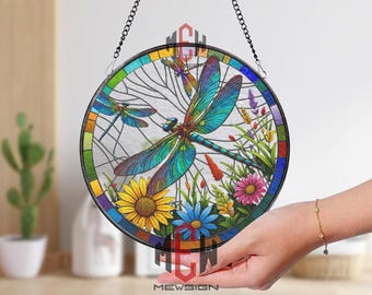 Dragonfly Stained Glass, Dragonfly Suncatcher, Dragonfly Window Hanging, Glass Art, In Door Decoration, Kitchen Decoration, Gift for Mom