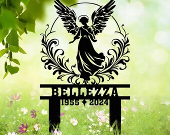 Personalized Angel Memorial Garden Stake with Name and Years, Elegant Remembrance Grave Marker, Outdoor Tribute for Loved One