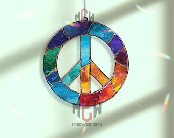 Peace Sign Acrylic Suncatcher – Rainbow Window Decor, Boho Home Ornament, Colorful Light Catcher, Positive Energy Gift