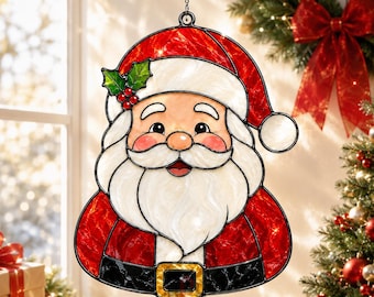 Santa Claus Acrylic Suncatcher, Christmas Stained Glass Style Window Hanging Decor, Holiday Home Decor, Xmas Gift For Family