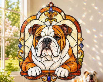 Bulldog Acrylic Suncatcher, Stained Glass Dog Window Hanging Decor, English Bulldog Sun Catcher, Dog Lover Gift for Pet Parents Home Art