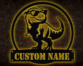 Personalized Dinosaur Metal Sign, Jurassic Name Sign for Kids, Custom Dino Wall Art, Boys Room Decor, T-Rex Name Plaque, Nursery Wall Sign