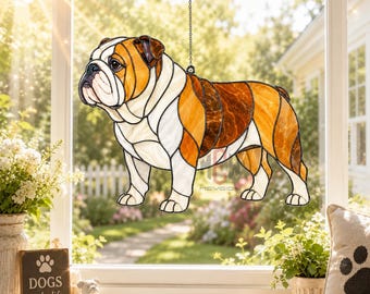 Bulldog Acrylic Suncatcher, Stained Glass Dog Window Hanging Decor, English Bulldog Sun Catcher, Dog Lover Gift, Pet Home Decor Art