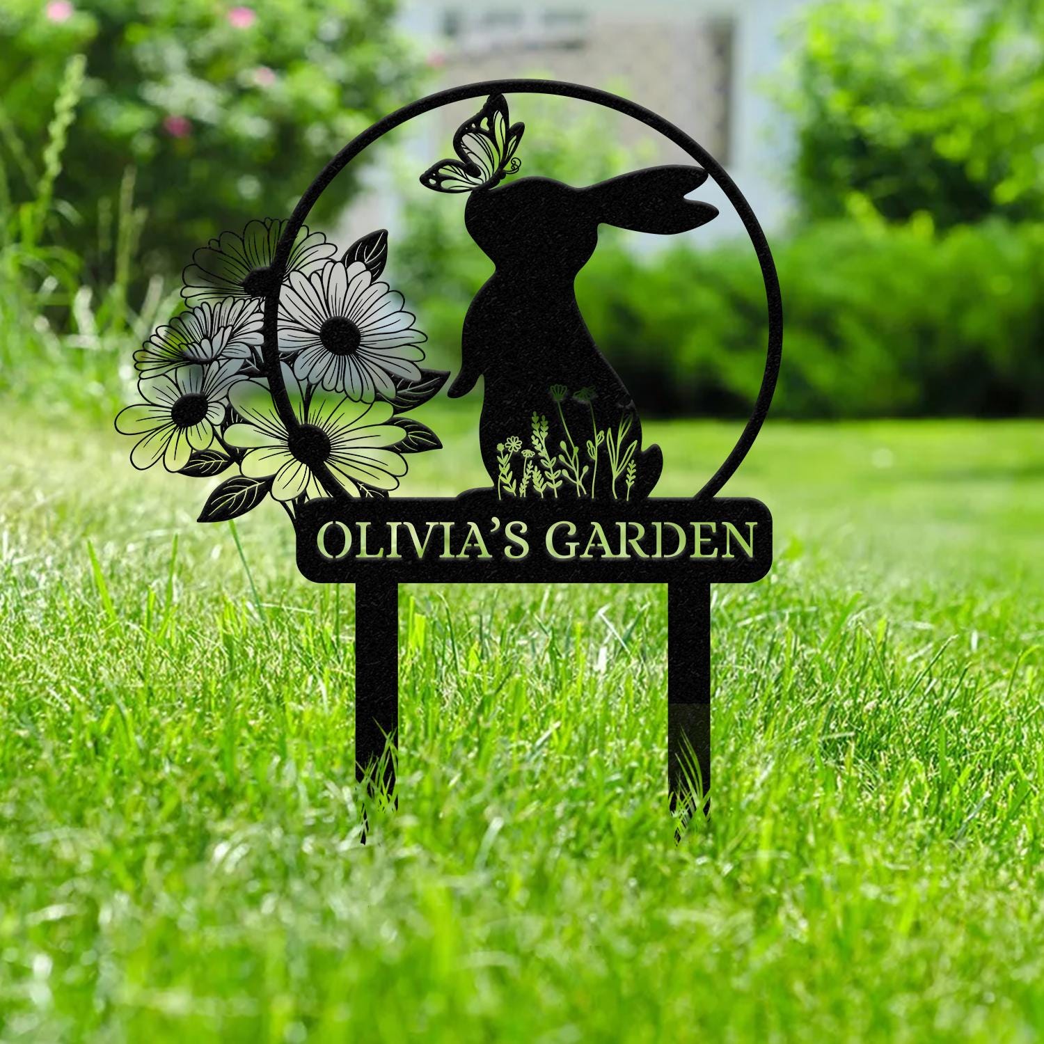 Custom Rabbit Garden Sign, Personalized Metal Yard Sign, Bunny Outdoor ...