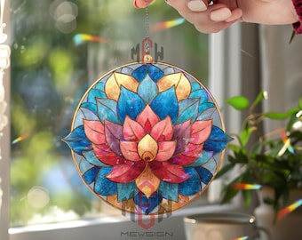 Lotus Flower Acrylic Suncatcher, Mandala Lotus Window Hanging, Colorful Spiritual Decor, Yoga Meditation Gift