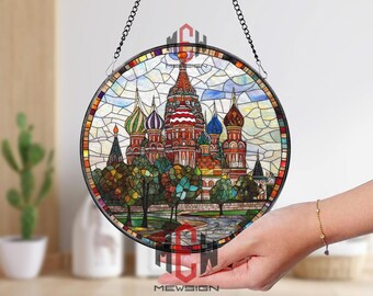St. Basil's Cathedral Stained Glass Suncatcher, Colorful Russian