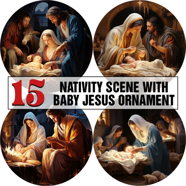 15 nativity scene with baby jesus ornament Bundle PNG Sublimation Design, Transparent Background, Designs Digital Download