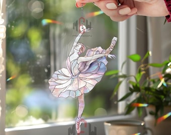 Personalized Ballet Dancer Acrylic Suncatcher, Graceful Ballerina Window Hanging, Pastel Dance Decor, Recital Ornament Gift