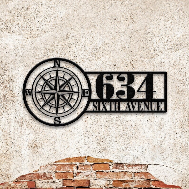 Compass Address Sign Personalized Compass Metal Address Sign, Custom Metal House Number Sign ...