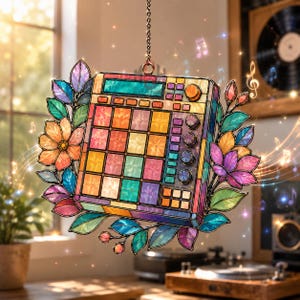 Acchiappasole in acrilico a forma di controller MIDI, decorazione per finestra in stile vetrata, decorazione floreale a tema musicale, regalo per beatmaker, ornamento per produttori