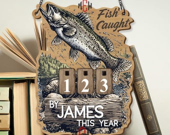 Personalized Fishing Tracker Sign, Vintage Angler Log, Fish Caught This Year Counter, Gift For Dad, Rustic Cabin Wall Decor