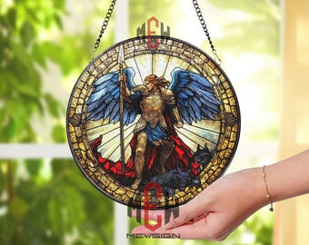 Stained Glass Archangel Michael Suncatcher – Warrior Angel