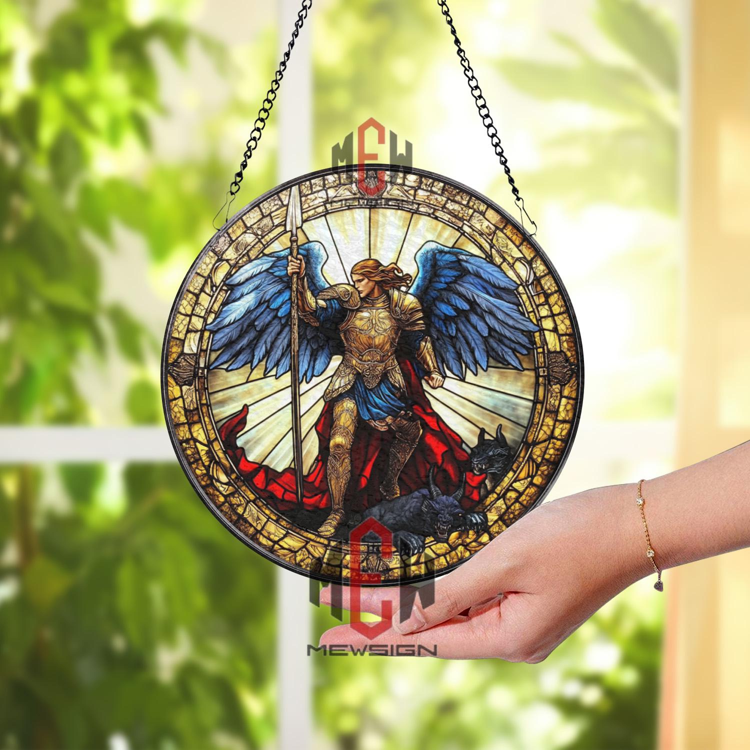 Stained Glass Archangel Michael Suncatcher – Warrior Angel