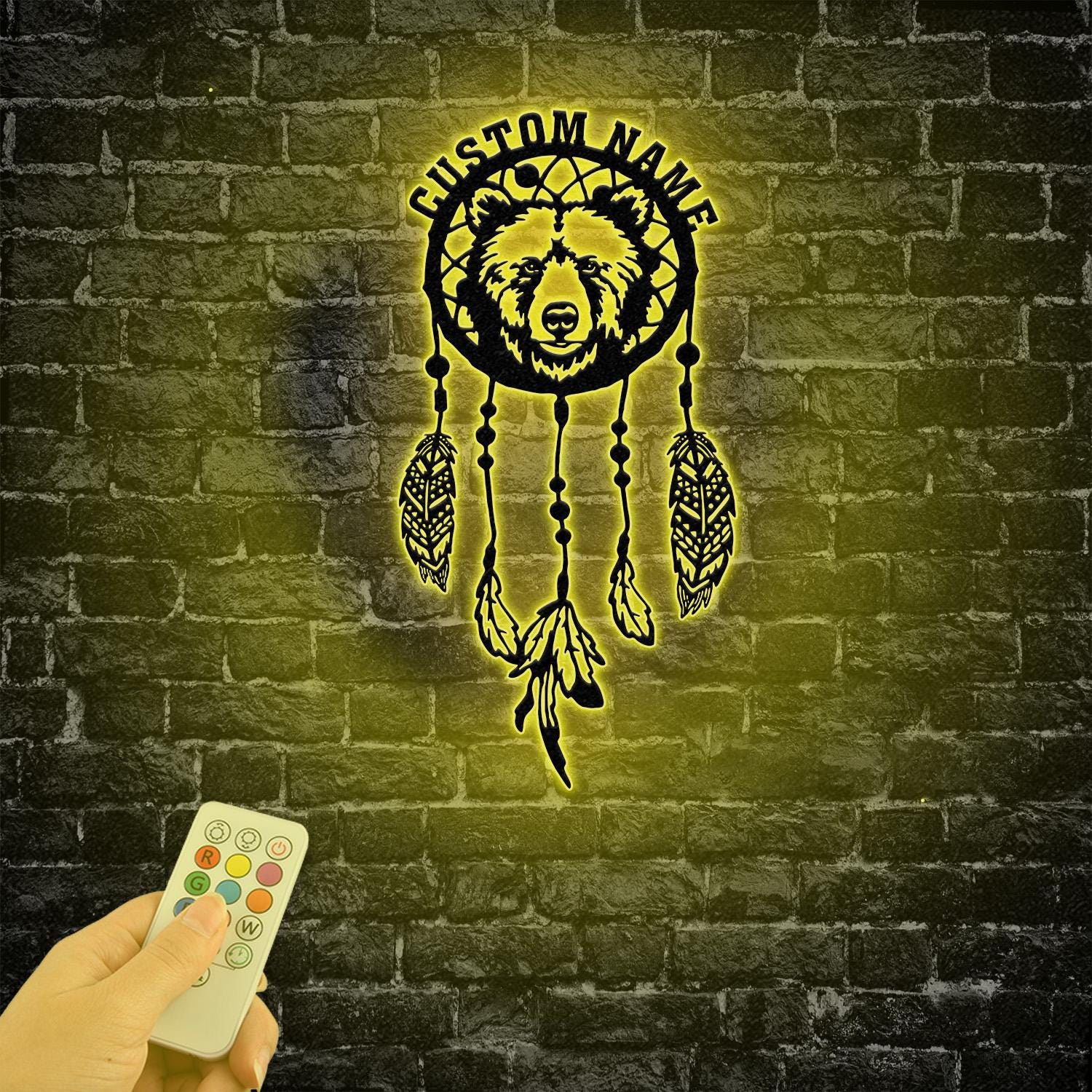 Custom Bear Dream Catcher Metal Wall Art With Led Lights