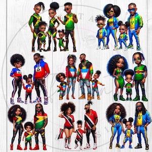 Pacote de clipart de família caribenha, homens, mulheres e crianças caribenhas, Junk Journal, família da ilha png, Trinidad, Jamaica, Belize, Dominica, Guiana