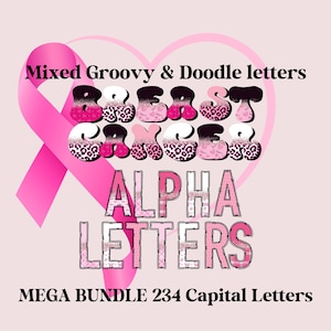 Mega Bundle Breast Cancer Awareness Alphabet Letters  PNG Files | Alpha Doodle & Groovy letters| Individually saved Alpha pack| Uppercase