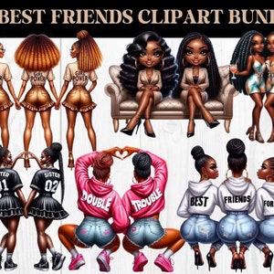 Clipart meilleurs amis, clipart besties, clipart femme, clipart femme, mode filles, créations artisanales en papier pour journal indésirable, amis pour toujours, âme soeur