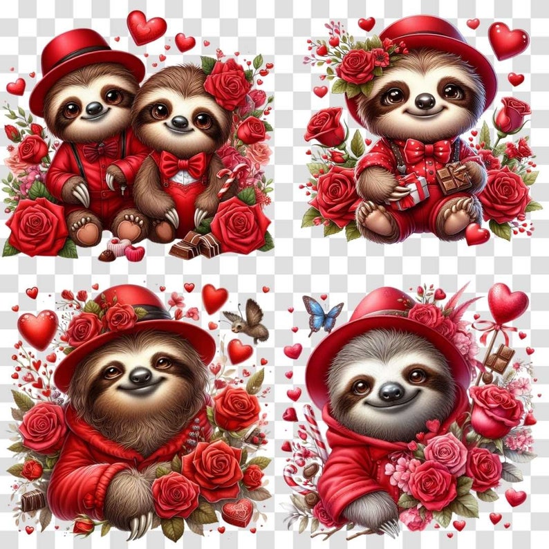16 Valentine Sloth Png| Sloth Couple| Valentines Day Clipart Bundle - Etsy