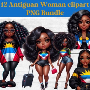Paquete de imágenes prediseñadas de Antigua Girl, mujer de Antigua, clip art de chica de moda, mujer negra, artesanías de papel de diario basura, chica isleña, chica caribeña