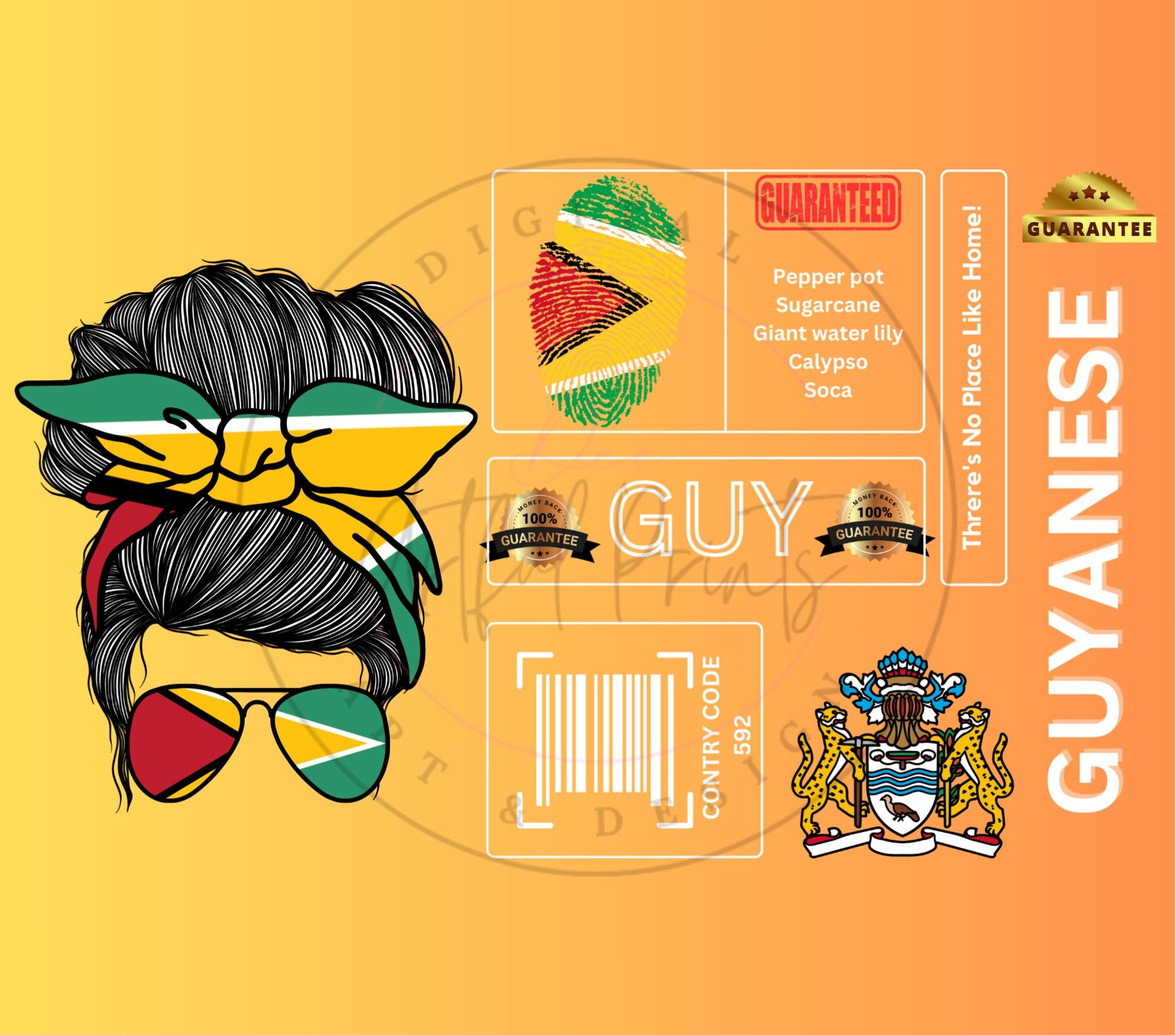 Guyanese 20oz Skinny Tumbler Wrap Guyana Tumbler Wrap Guyana Flag Caribbean Tumbler Wrap Digital