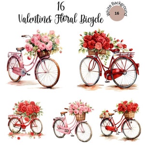 16 Bike with roses| spring graphics|Valentines clipart| wedding clipart| watercolor floral bicycle| planner stickers, invite