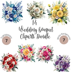 Bruiloft boeket clipart| Bruidsbloemen illustratie| PNG- en JPG-afbeeldingen| Afbeeldingen voor bruiloft bloemstukken| Botanische bruiloft illustraties