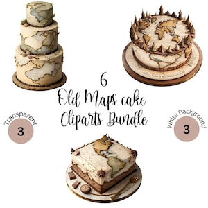 Gâteau carte ancienne clipart | Clipart de gâteau de l'atlas vintage | Image clipart gâteau carte ancienne | Résolution HD 300 dpi | modèles de sublimation