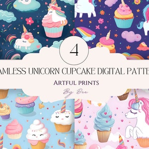 SEAMLESS Watercolor Unicorn Cupcake digital pattern| Digital download| For fabric sublimation, birthday cards, invitation and more!