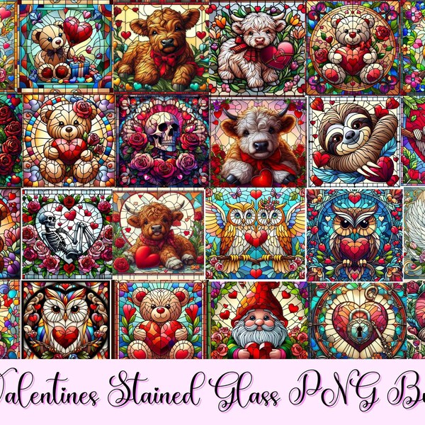 70 Valentine's Day stained glass clipart| Stained glass clipart| Clipart Bundle| Valentine animation| stained glass png