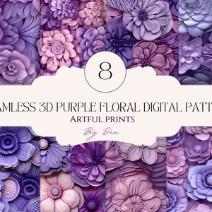 NAADLOOS 3D paars bloemenpatroon voor sublimatie en nog veel meer| felle kleuren 3D-bloemen| digitaal downloaden| Commercieel gebruik