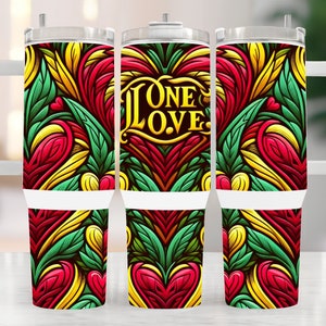 Rasta colors One love 40oz quencher tumbler wrap, ice gold and green, Rasta fari, digital download/ sublimation file, sunset, clouds