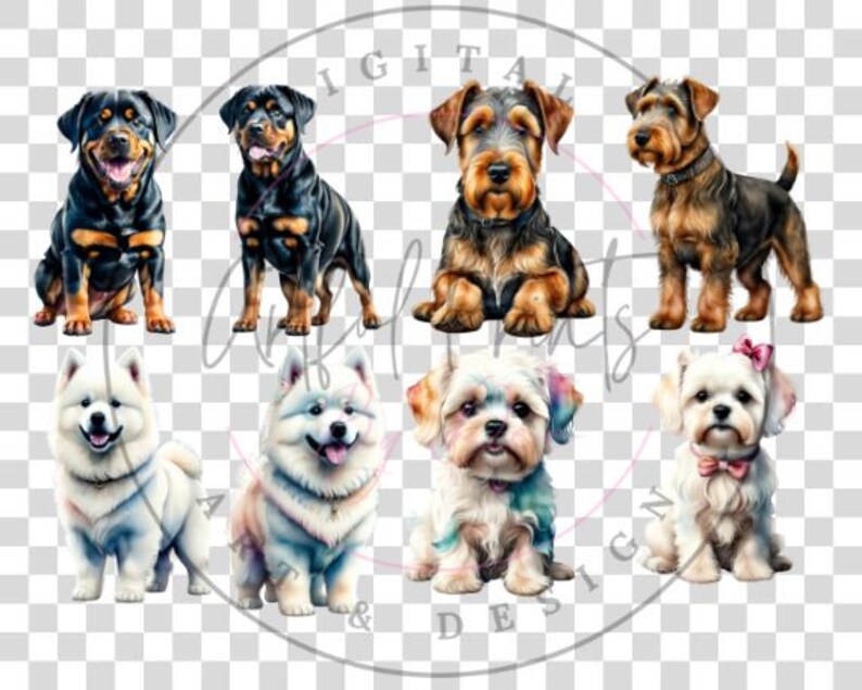 48 Watercolor Dogs Bundle Cliparts Sublimation, Dog Breeds PNG File ...