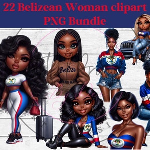 Paquete de imágenes prediseñadas de niña de Belice, mujer de Belice, clip art de chica de moda, mujer negra, artesanías de papel de diario basura, chica isleña, chica caribeña