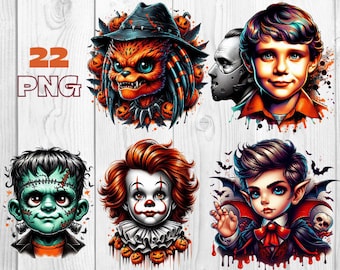 Halloween Bundle png, Young Horror Characters,Halloween png, Horror movies png, Spooky Season png, Gothic png, Sublimation png designs