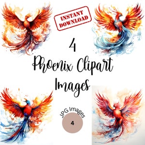 Images JPG d’oiseau Phoenix aquarelle| Phénix mythique| Renaître de ses cendres | Renaissance du Phénix