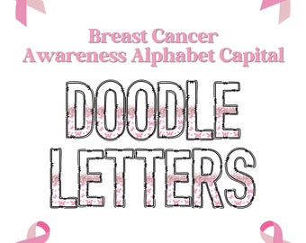 Butterfly Breast Cancer Awareness Alphabet Letters PNG Files | Alpha Doodle letters| Individually saved Alpha pack| Uppercase Letters