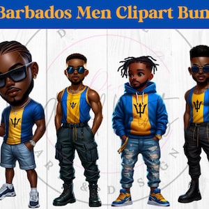 Barbados mannen clipart bundel, Barbados man, Caribische vlag, zwarte man, Junk Journal Paper Craft, eiland mannen, Barbados vlag, zwarte mannen
