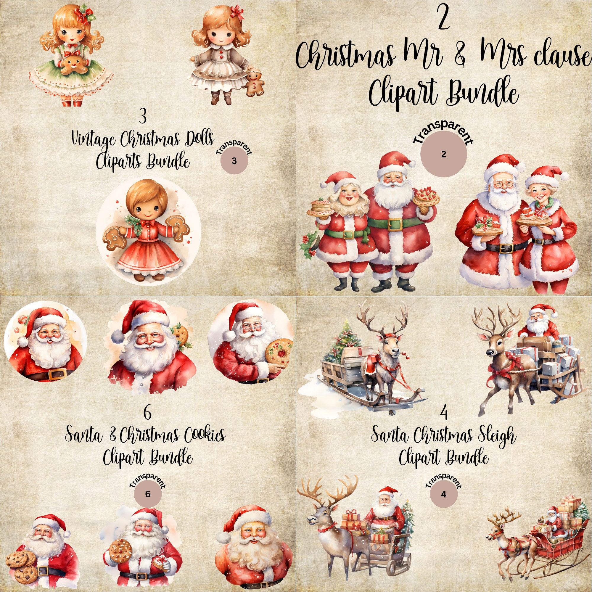 Christmas Clipart Mega Bundle Watercolor PNG High Quality - Etsy