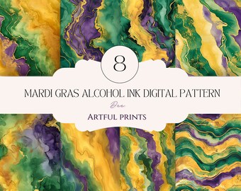 Mardi Gras Alcohol ink digital paper, Mardi gras png design, Yellow, Purple and green, Mardi Gras Junk Journal, Mardi Gras Scrapbook Sheets