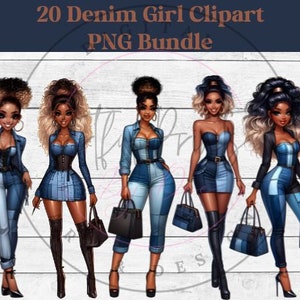 Denim girl clipart, Fashion girl clipart, Jeans Girl Clipart, African American clipart, Afro girls, Black woman, Junk Journal Paper Crafts