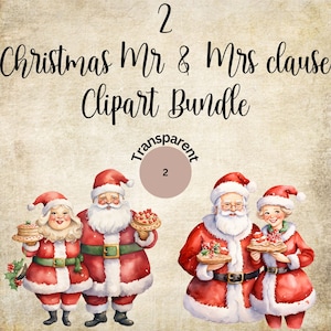 Cute vintage Santa Claus clipart| Santa & Mrs Claus xmas PNG Clipart | Watercolor Winter bundle| Junk Journals Invitations Sublimation