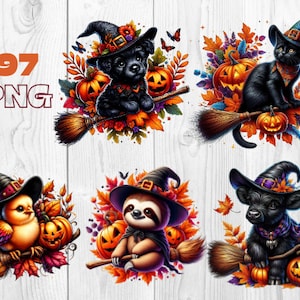 Watercolor Halloween Animals Collection Clipart, PNG Halloween Clipart, Cute Halloween Animals, Farm Animal, Woodland Animal, Safari PNG