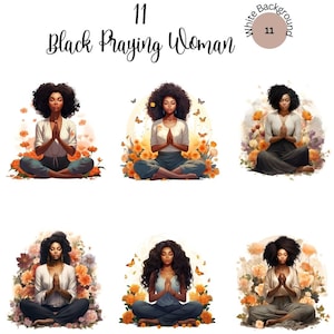11 Floral praying black woman, Christian woman png, Praying png, Watercolor Clipart Bundle, Paper Crafts Junk Journal