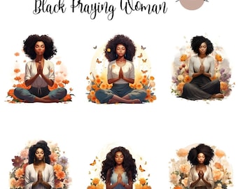 11 Floral praying black woman, Christian woman png, Praying png, Watercolor Clipart Bundle, Paper Crafts Junk Journal