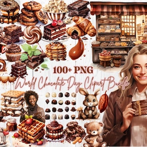 Bundle di clipart acquerello al cioccolato, dolci al cioccolato, PNG di cioccolato, PNG di dolci, dolcetti, bundle di clipart, Giornata mondiale del cioccolato,