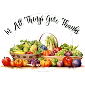 Cosecha clipart/ En todas las cosas dar gracias clipart de acción de gracias/ frutas y verduras clipart/ acuarela Mesa de cosecha
